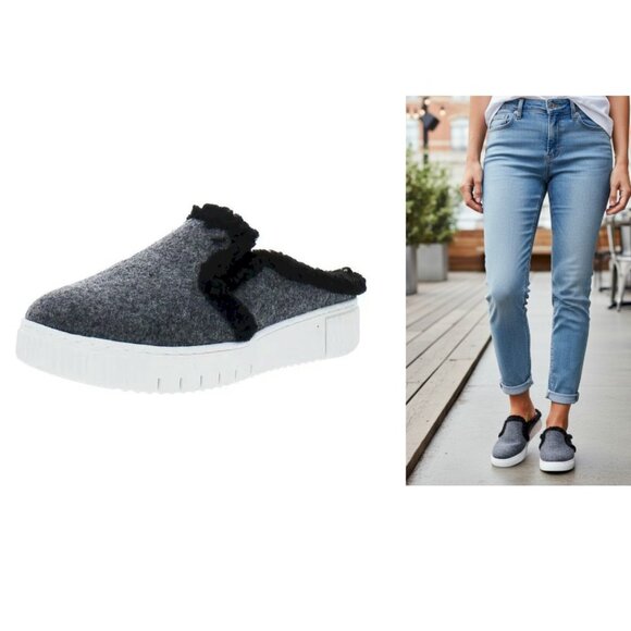 SOUL Naturalizer Grey Faux Fur Lined Slip On Mules Women's Size 9.5W New - Picture 1 of 7